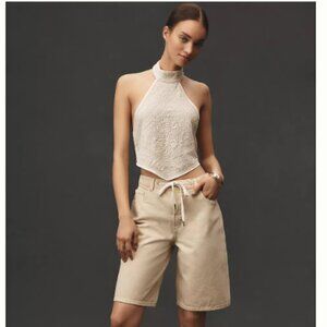 Anthropologie Pilcro 90's Khaki Wide Leg Classic Bermuda Denim Shorts Size 25